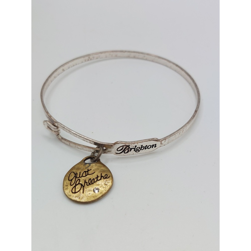Brighton 'Just Breathe' Two Tone Charm Bangle Bracelet Heart Silver Gold Tone